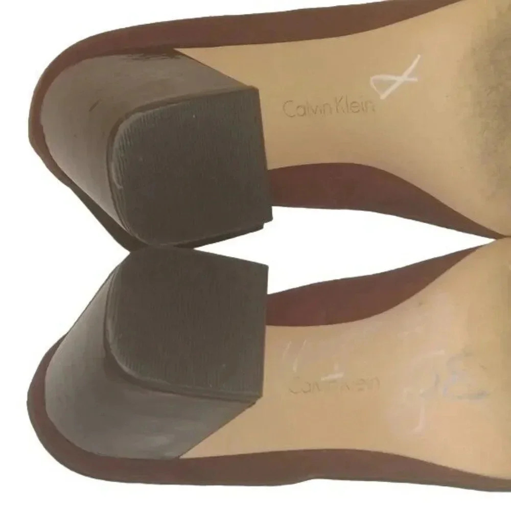 Calvin Klein Carlia Maroon Leather Block Heels - Picture 4 of 5